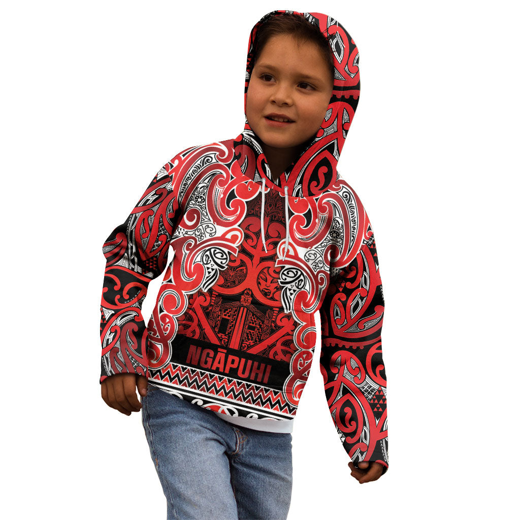Aotearoa Iwi Ngapuhi Kid Hoodie Maori Wharenui House Tribal Pattern