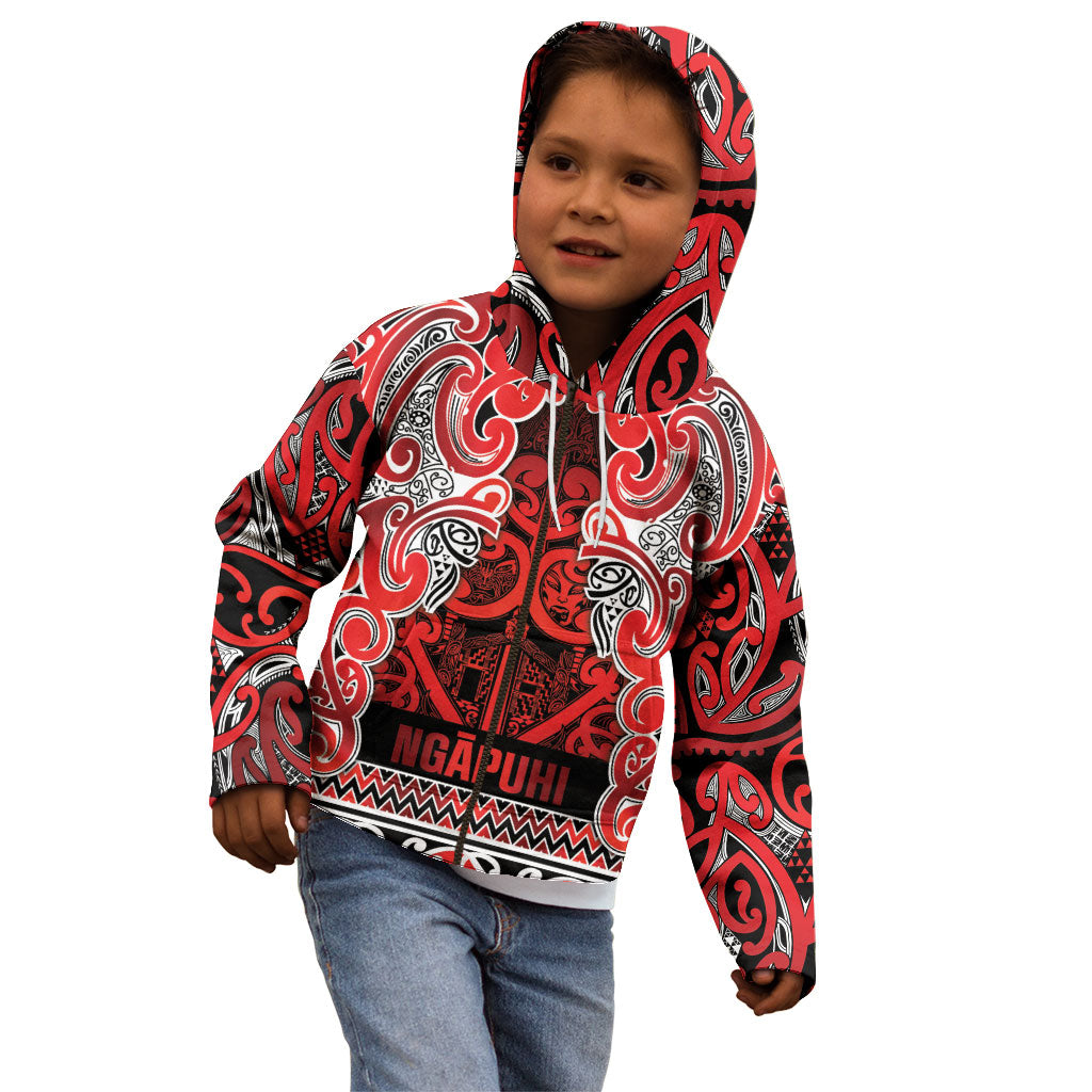 Aotearoa Iwi Ngapuhi Kid Hoodie Maori Wharenui House Tribal Pattern