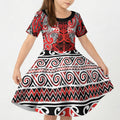 Aotearoa Iwi Ngapuhi Kid Short Sleeve Dress Maori Wharenui House Tribal Pattern