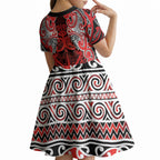 Aotearoa Iwi Ngapuhi Kid Short Sleeve Dress Maori Wharenui House Tribal Pattern