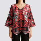 Aotearoa Iwi Ngapuhi Kimono Sleeve Blouse Maori Wharenui House Tribal Pattern