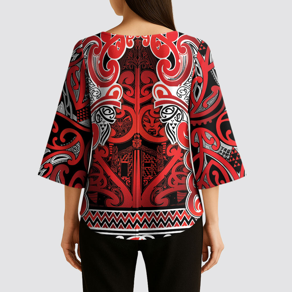 Aotearoa Iwi Ngapuhi Kimono Sleeve Blouse Maori Wharenui House Tribal Pattern