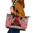 Aotearoa Iwi Ngapuhi Leather Tote Bag Maori Wharenui House Tribal Pattern