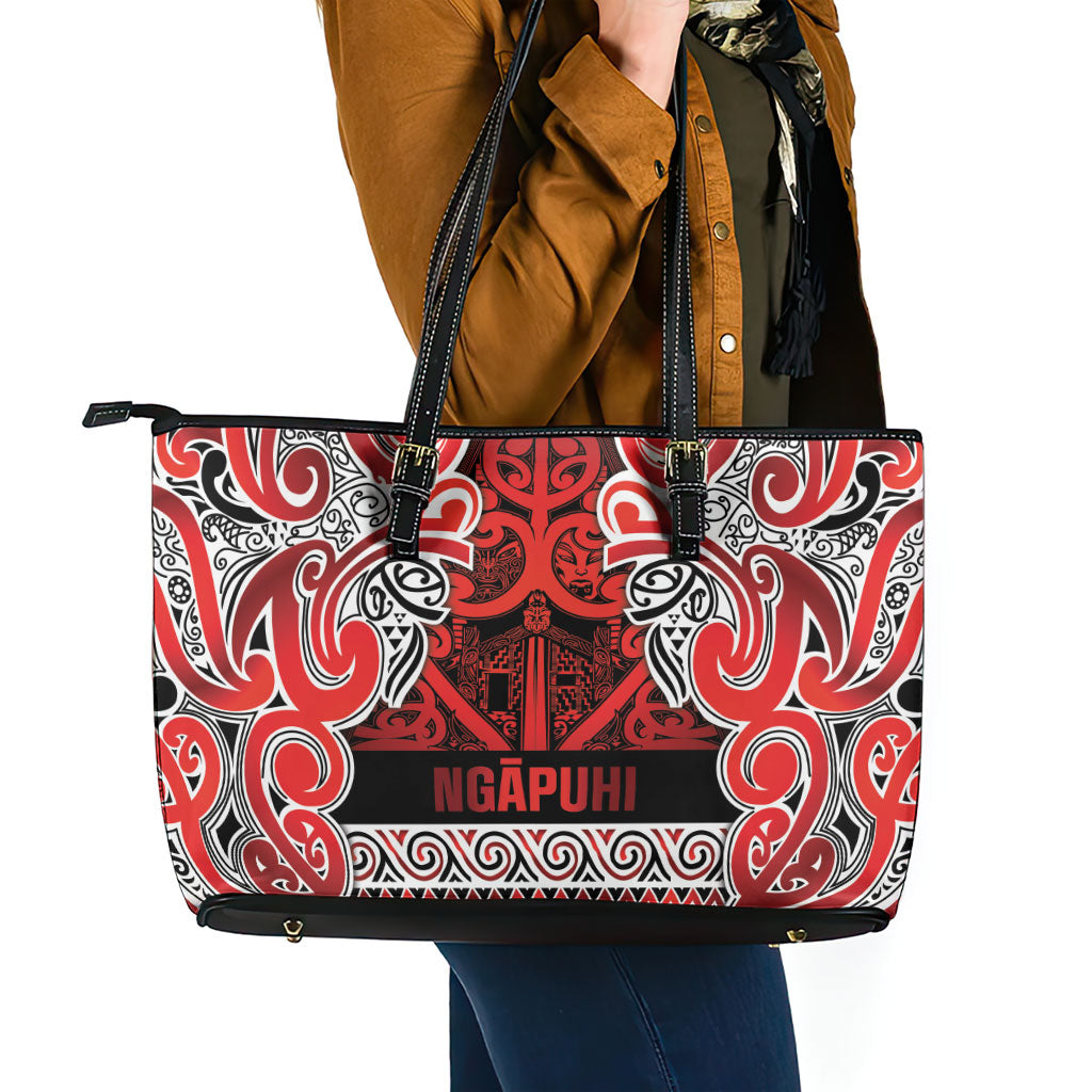 Aotearoa Iwi Ngapuhi Leather Tote Bag Maori Wharenui House Tribal Pattern