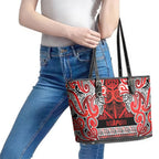 Aotearoa Iwi Ngapuhi Leather Tote Bag Maori Wharenui House Tribal Pattern