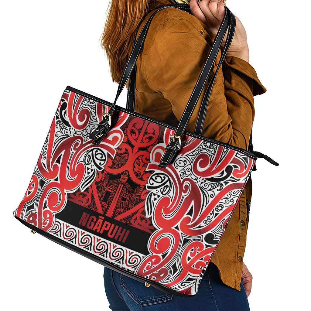 Aotearoa Iwi Ngapuhi Leather Tote Bag Maori Wharenui House Tribal Pattern
