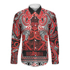 Aotearoa Iwi Ngapuhi Long Sleeve Button Shirt Maori Wharenui House Tribal Pattern