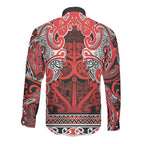 Aotearoa Iwi Ngapuhi Long Sleeve Button Shirt Maori Wharenui House Tribal Pattern