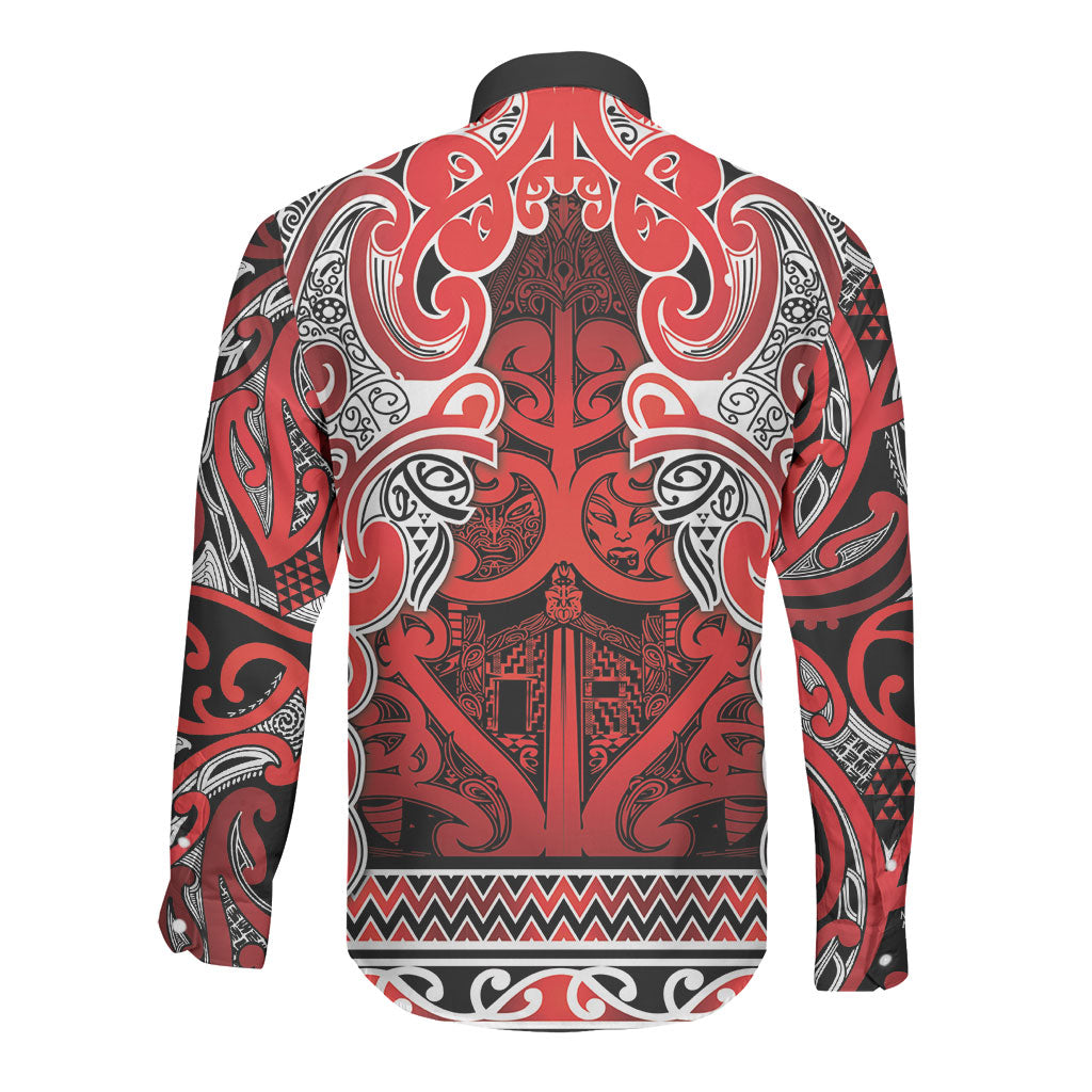Aotearoa Iwi Ngapuhi Long Sleeve Button Shirt Maori Wharenui House Tribal Pattern