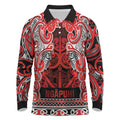 Aotearoa Iwi Ngapuhi Long Sleeve Polo Shirt Maori Wharenui House Tribal Pattern