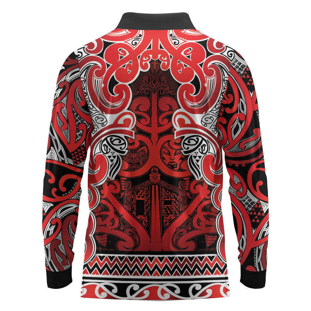 Aotearoa Iwi Ngapuhi Long Sleeve Polo Shirt Maori Wharenui House Tribal Pattern