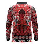 Aotearoa Iwi Ngapuhi Long Sleeve Polo Shirt Maori Wharenui House Tribal Pattern