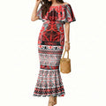 Aotearoa Iwi Ngapuhi Mermaid Dress Maori Wharenui House Tribal Pattern