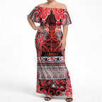 Aotearoa Iwi Ngapuhi Off Shoulder Maxi Dress Maori Wharenui House Tribal Pattern