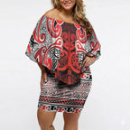 Aotearoa Iwi Ngapuhi Off Shoulder Short Dress Maori Wharenui House Tribal Pattern