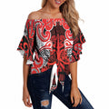 Aotearoa Iwi Ngapuhi Off Shoulder Wrap Waist Top Maori Wharenui House Tribal Pattern