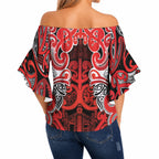Aotearoa Iwi Ngapuhi Off Shoulder Wrap Waist Top Maori Wharenui House Tribal Pattern