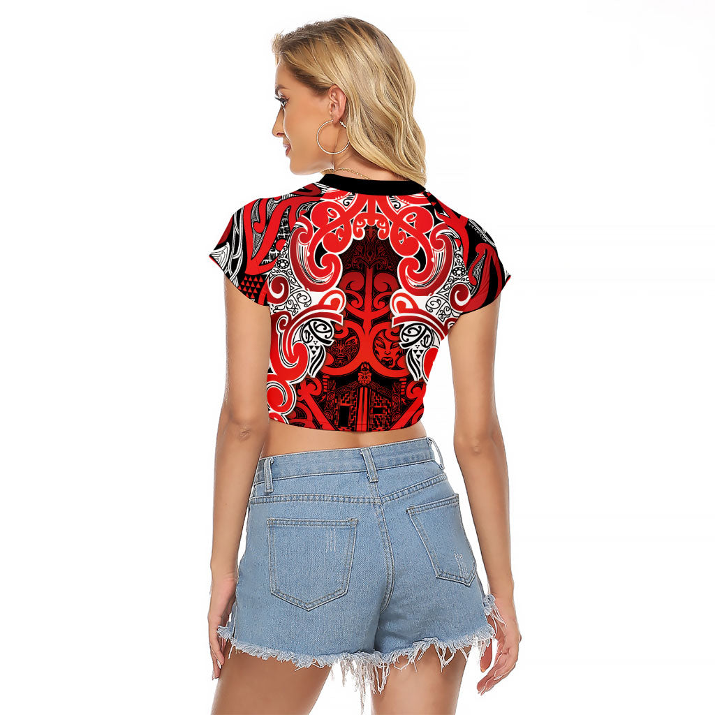 Aotearoa Iwi Ngapuhi Raglan Cropped T Shirt Maori Wharenui House Tribal Pattern