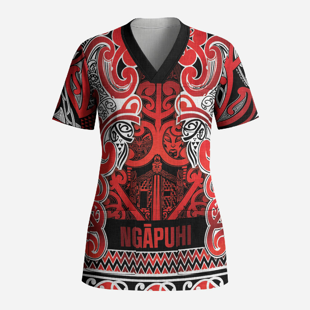 Aotearoa Iwi Ngapuhi Scrub Top Maori Wharenui House Tribal Pattern