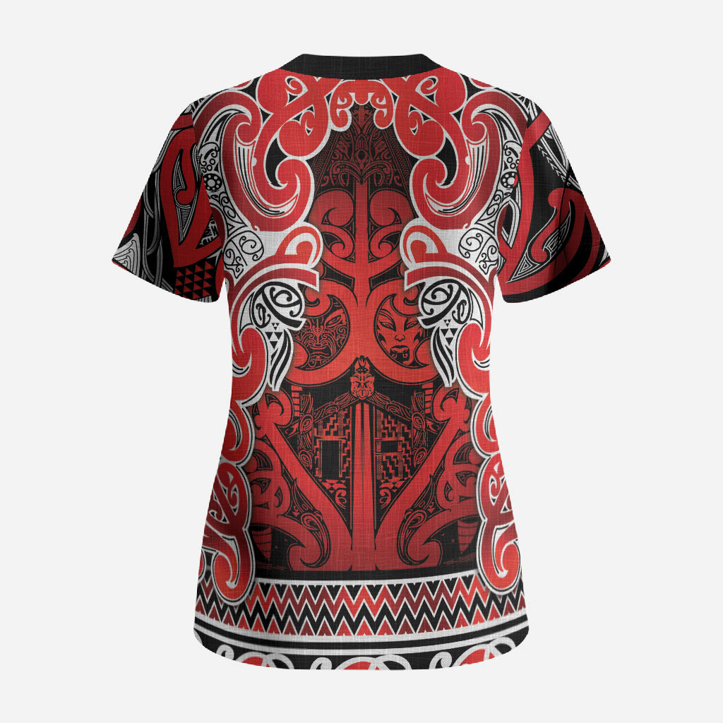 Aotearoa Iwi Ngapuhi Scrub Top Maori Wharenui House Tribal Pattern