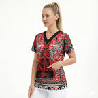 Aotearoa Iwi Ngapuhi Scrub Top Maori Wharenui House Tribal Pattern