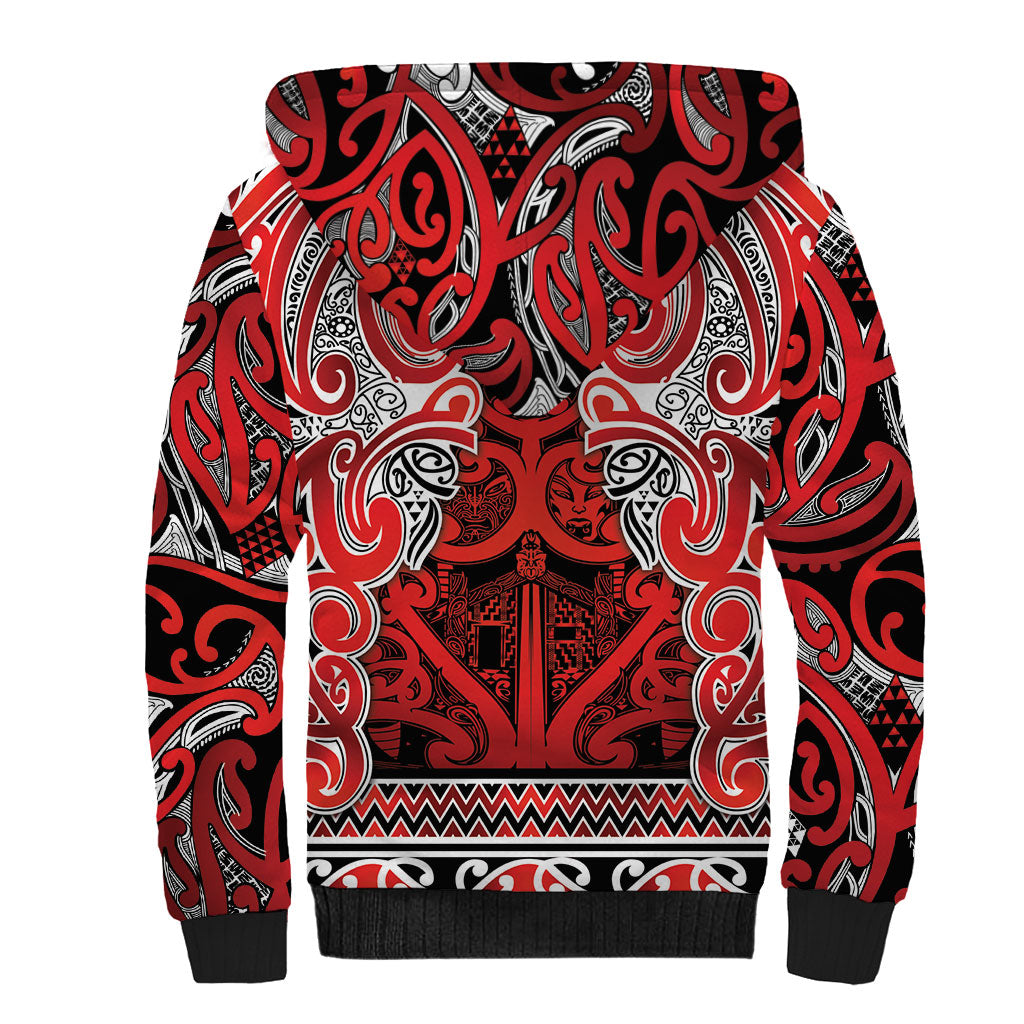 Aotearoa Iwi Ngapuhi Sherpa Hoodie Maori Wharenui House Tribal Pattern