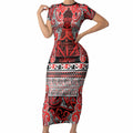 Aotearoa Iwi Ngapuhi Short Sleeve Bodycon Dress Maori Wharenui House Tribal Pattern