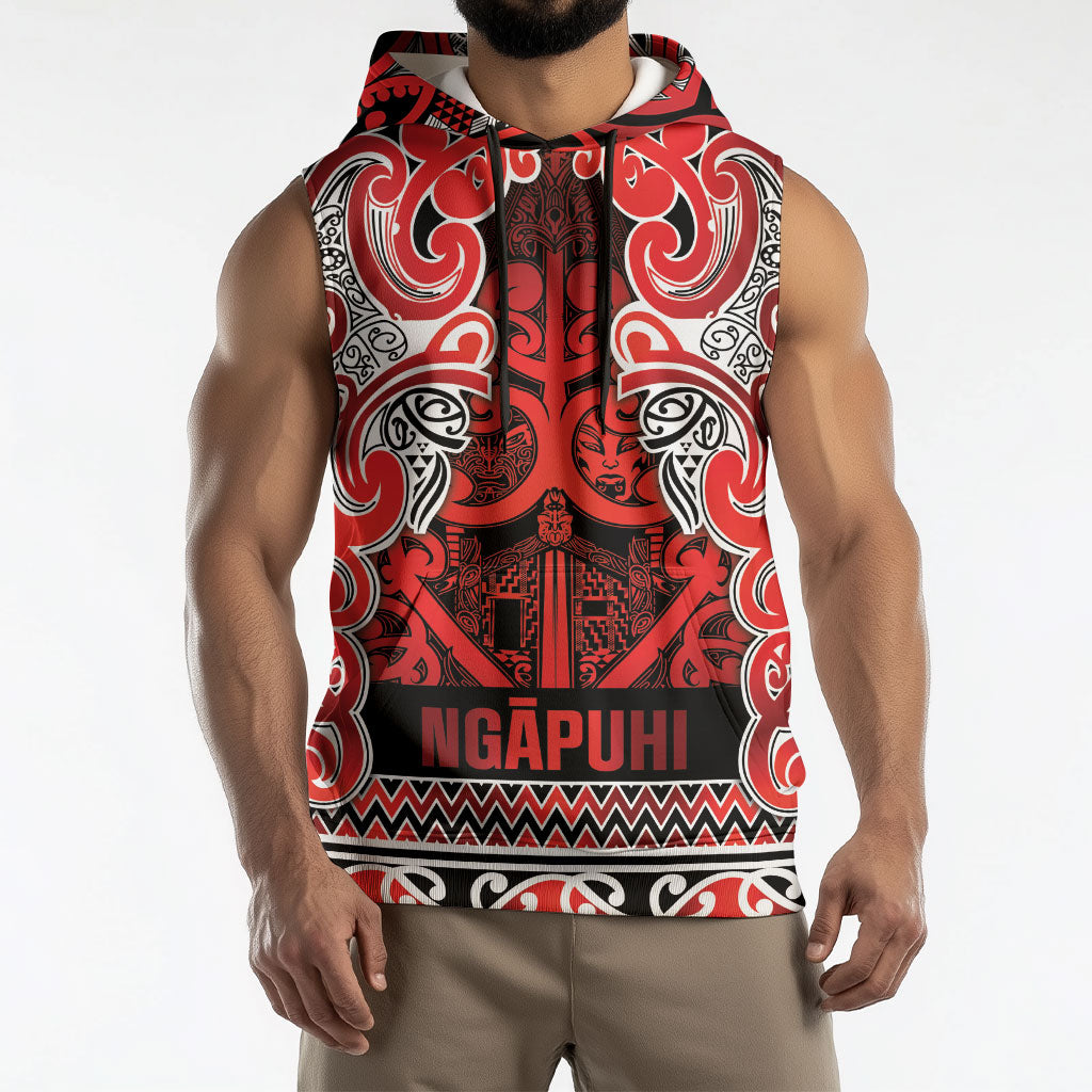 Aotearoa Iwi Ngapuhi Sleeveless Hoodie Maori Wharenui House Tribal Pattern