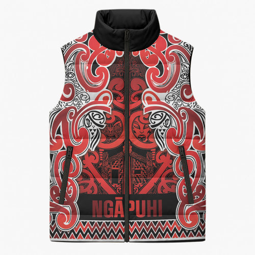 Aotearoa Iwi Ngapuhi Sleeveless Puffer Jacket Maori Wharenui House Tribal Pattern