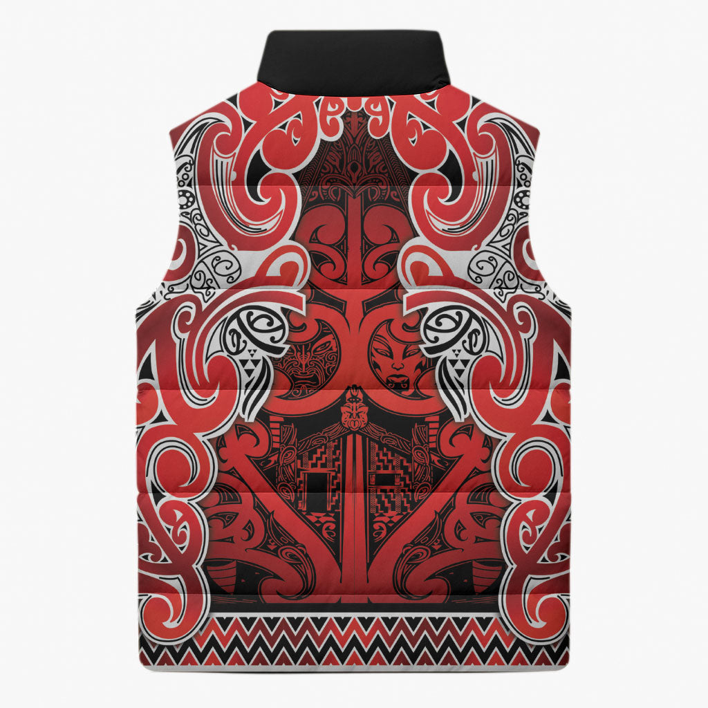 Aotearoa Iwi Ngapuhi Sleeveless Puffer Jacket Maori Wharenui House Tribal Pattern