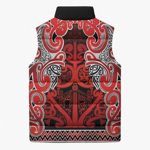 Aotearoa Iwi Ngapuhi Sleeveless Puffer Jacket Maori Wharenui House Tribal Pattern