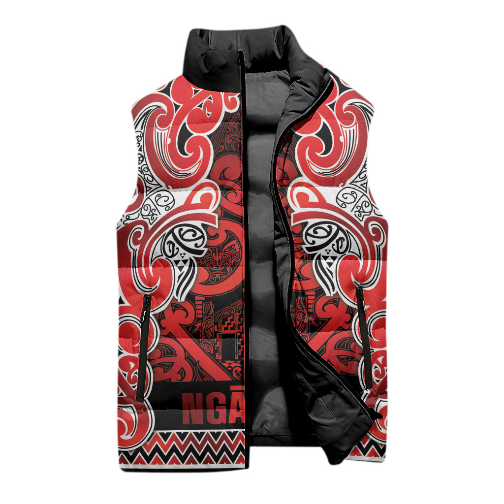 Aotearoa Iwi Ngapuhi Sleeveless Puffer Jacket Maori Wharenui House Tribal Pattern