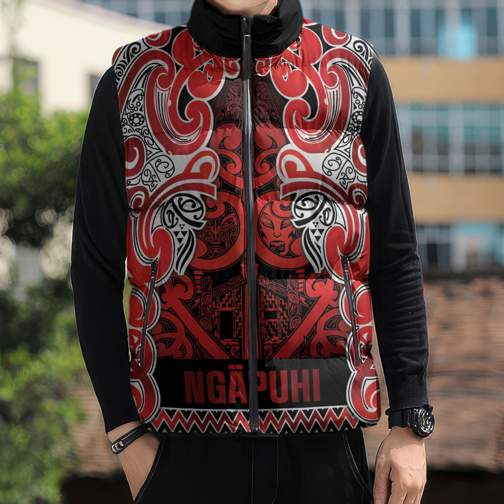 Aotearoa Iwi Ngapuhi Sleeveless Puffer Jacket Maori Wharenui House Tribal Pattern