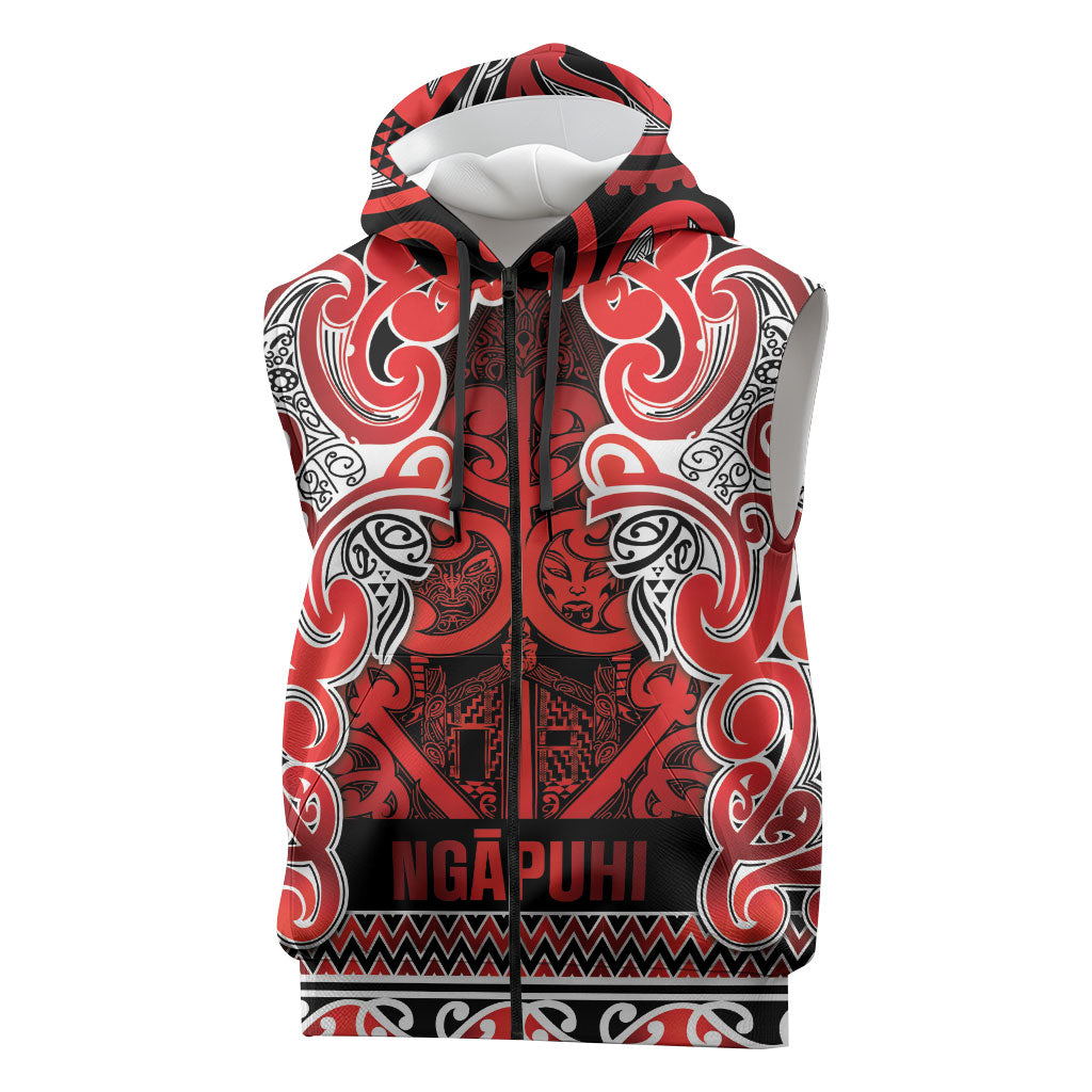 Aotearoa Iwi Ngapuhi Sleeveless Zip Hoodie Maori Wharenui House Tribal Pattern
