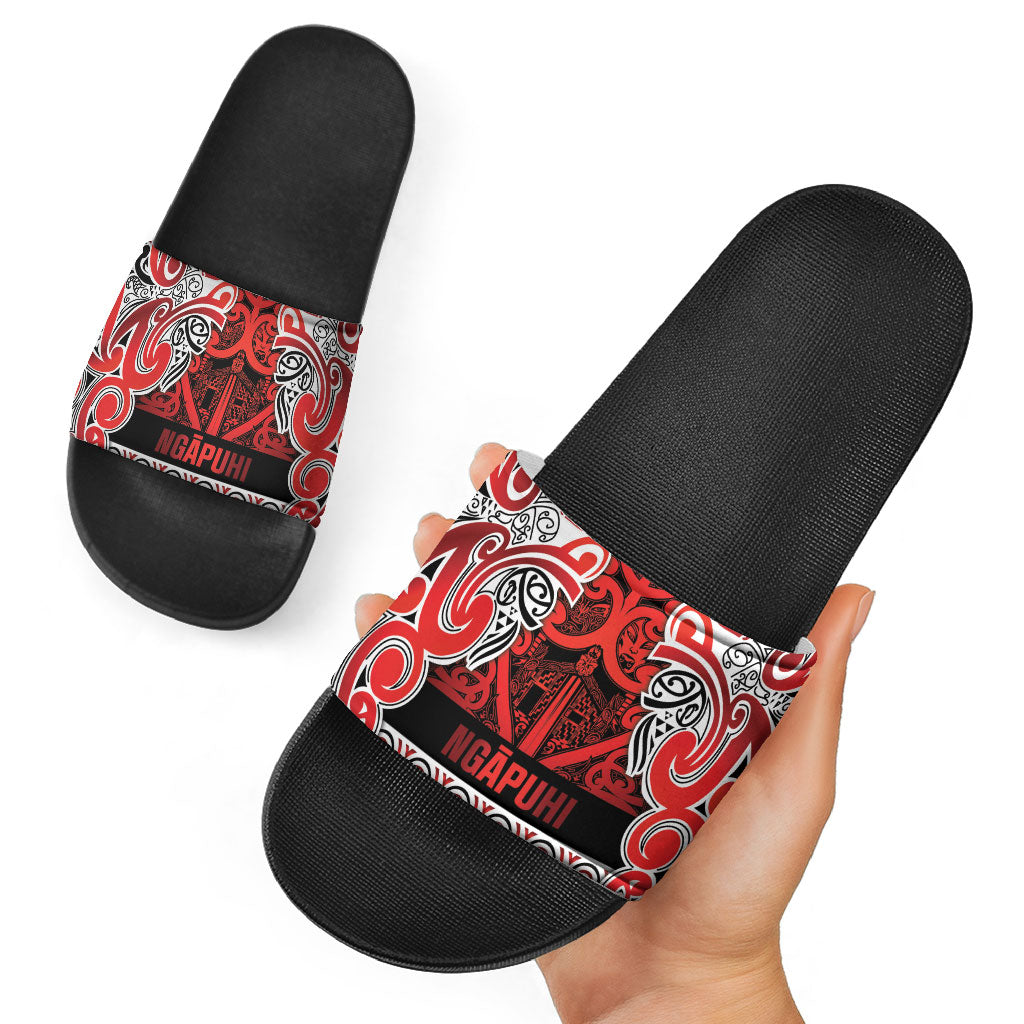 Aotearoa Iwi Ngapuhi Slide Sandals Maori Wharenui House Tribal Pattern