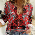 Aotearoa Iwi Ngapuhi Women Casual Shirt Maori Wharenui House Tribal Pattern