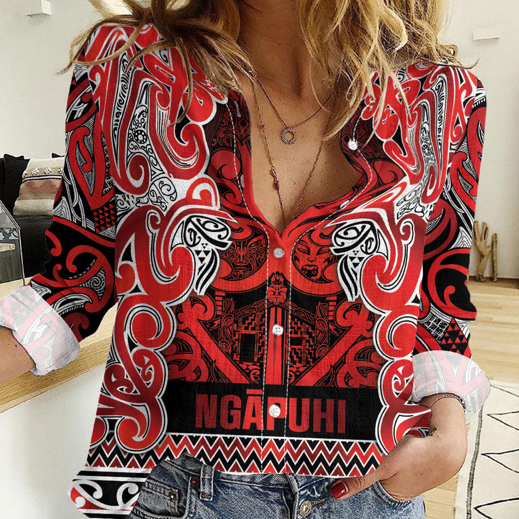 Aotearoa Iwi Ngapuhi Women Casual Shirt Maori Wharenui House Tribal Pattern