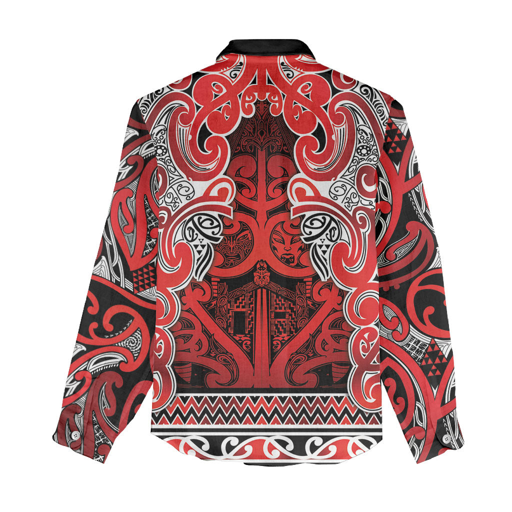 Aotearoa Iwi Ngapuhi Women Casual Shirt Maori Wharenui House Tribal Pattern