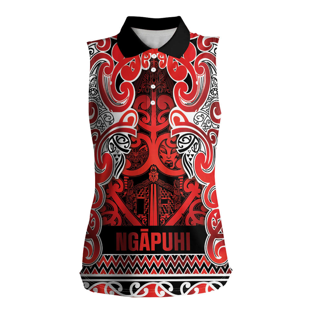 Aotearoa Iwi Ngapuhi Women Sleeveless Polo Shirt Maori Wharenui House Tribal Pattern