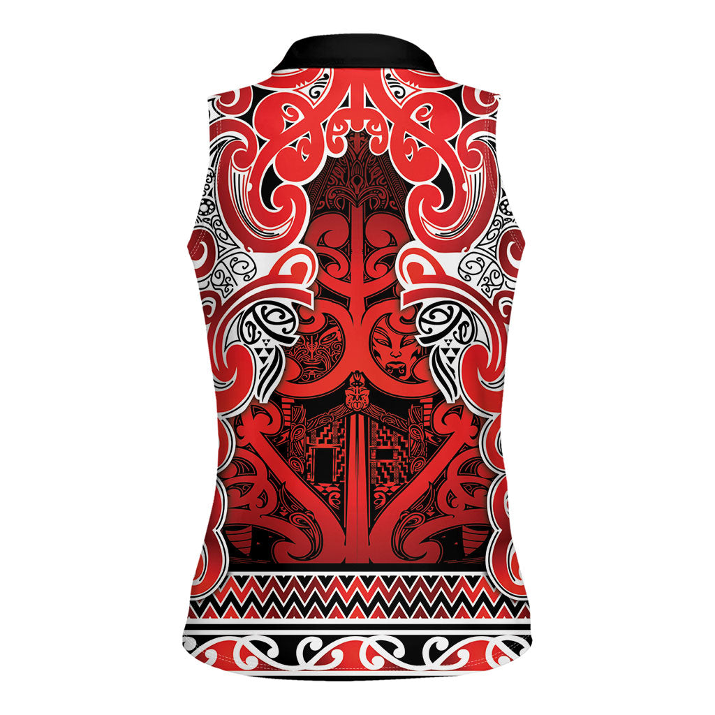 Aotearoa Iwi Ngapuhi Women Sleeveless Polo Shirt Maori Wharenui House Tribal Pattern