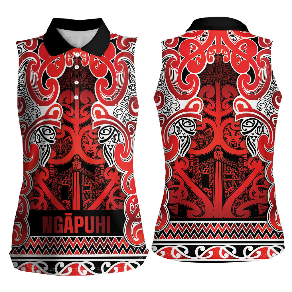 Aotearoa Iwi Ngapuhi Women Sleeveless Polo Shirt Maori Wharenui House Tribal Pattern