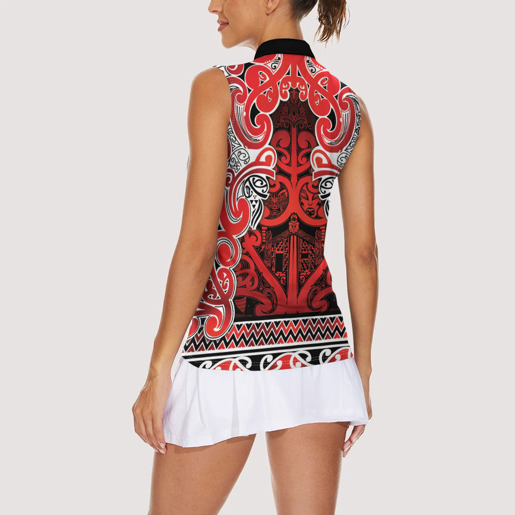 Aotearoa Iwi Ngapuhi Women Sleeveless Polo Shirt Maori Wharenui House Tribal Pattern