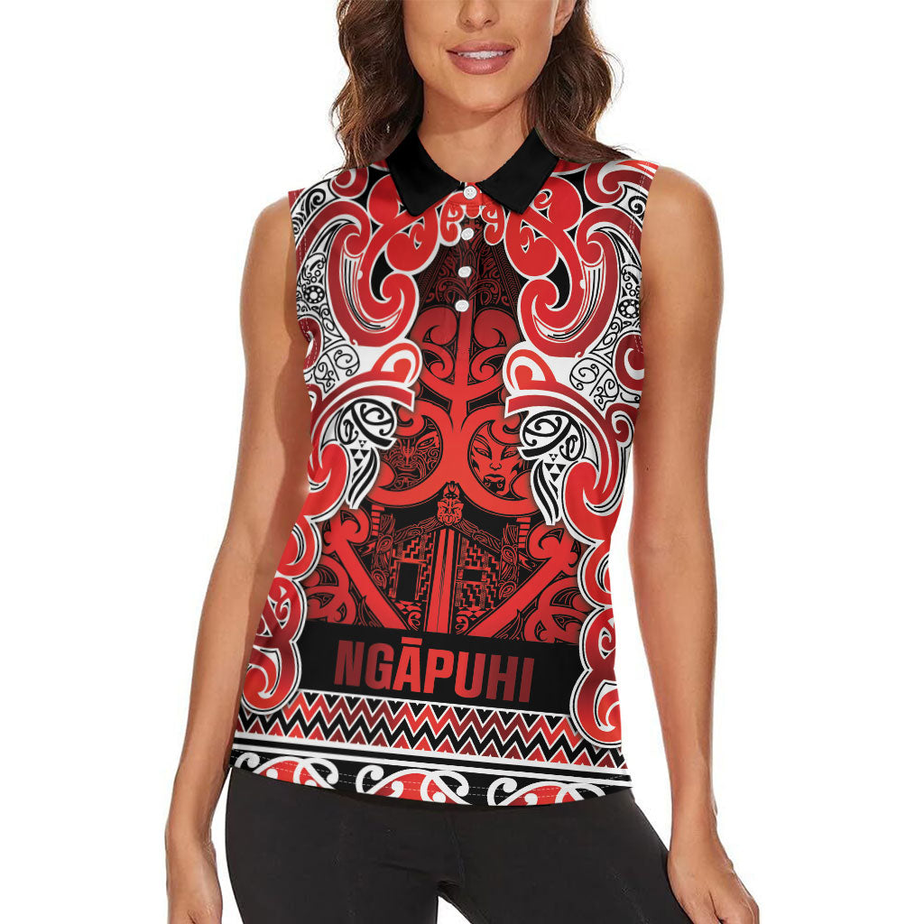 Aotearoa Iwi Ngapuhi Women Sleeveless Polo Shirt Maori Wharenui House Tribal Pattern