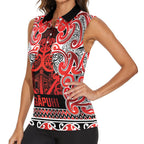 Aotearoa Iwi Ngapuhi Women Sleeveless Polo Shirt Maori Wharenui House Tribal Pattern