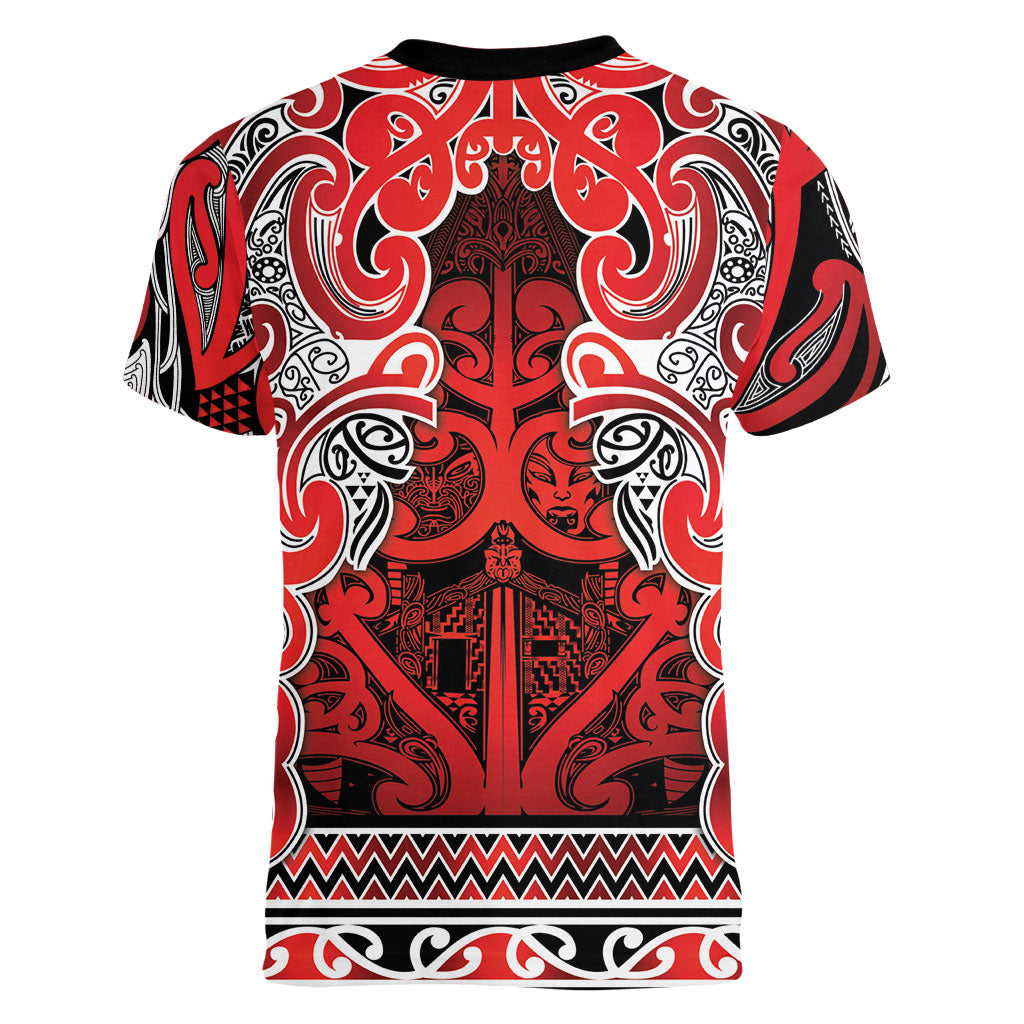 Aotearoa Iwi Ngapuhi Women V-Neck T-Shirt Maori Wharenui House Tribal Pattern