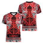 Aotearoa Iwi Ngapuhi Women V-Neck T-Shirt Maori Wharenui House Tribal Pattern