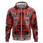 Aotearoa Iwi Ngapuhi Zip Hoodie Maori Wharenui House Tribal Pattern