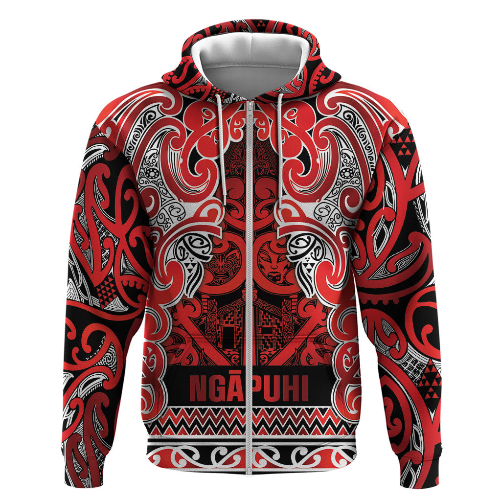 Aotearoa Iwi Ngapuhi Zip Hoodie Maori Wharenui House Tribal Pattern