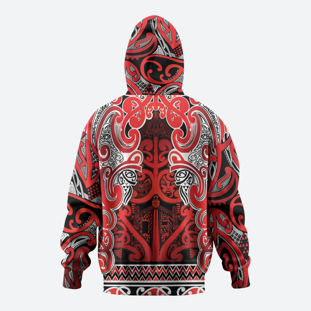 Aotearoa Iwi Ngapuhi Zip Hoodie Maori Wharenui House Tribal Pattern