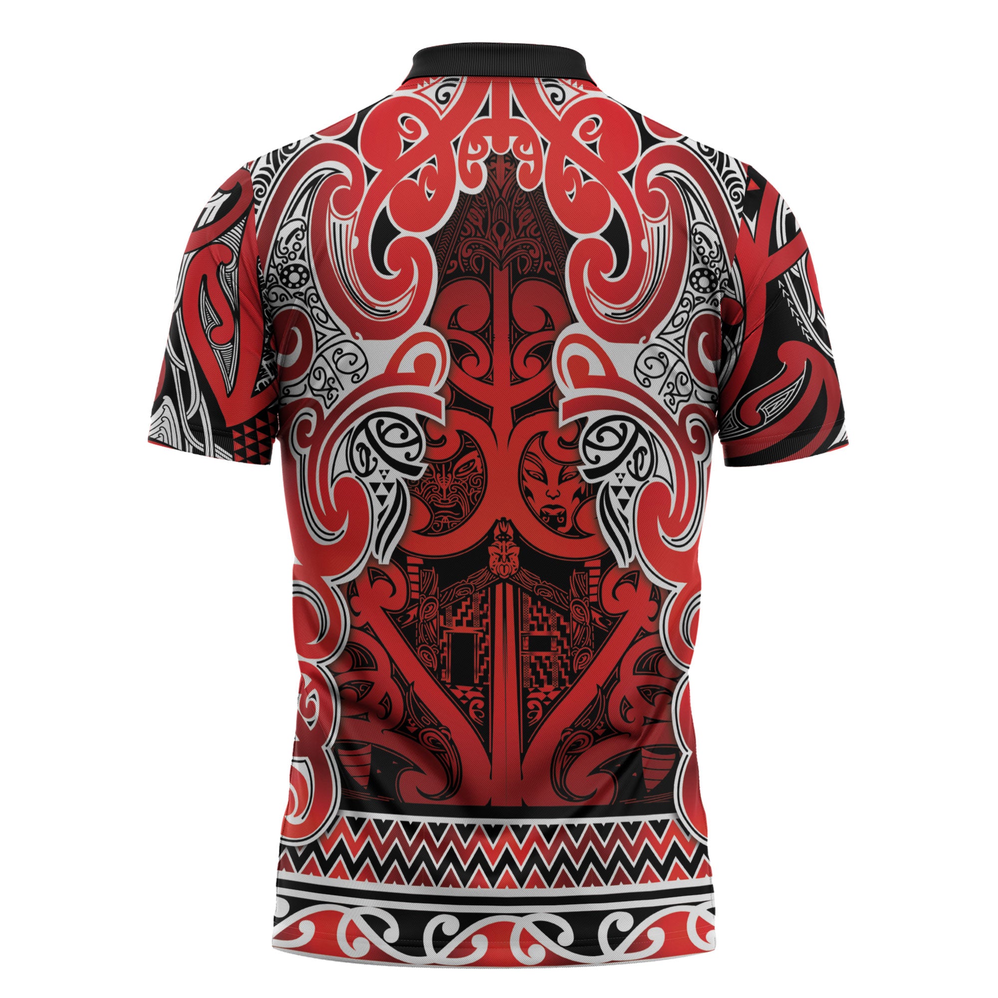 Aotearoa Iwi Ngapuhi Zipper Polo Shirt Maori Wharenui House Tribal Pattern